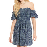Allover Print Off the Should Ruffle Sleeve Dress