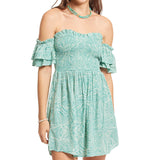 Allover Print Off the Should Ruffle Sleeve Dress
